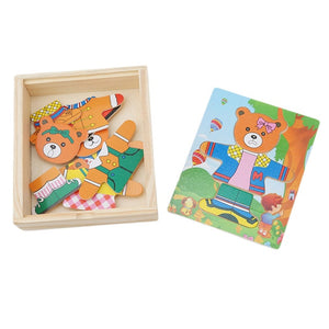 Wooden Puzzle Set Baby Educational Toys Puzzles Kids Children's Wooden Toy Bear Changing Clothes